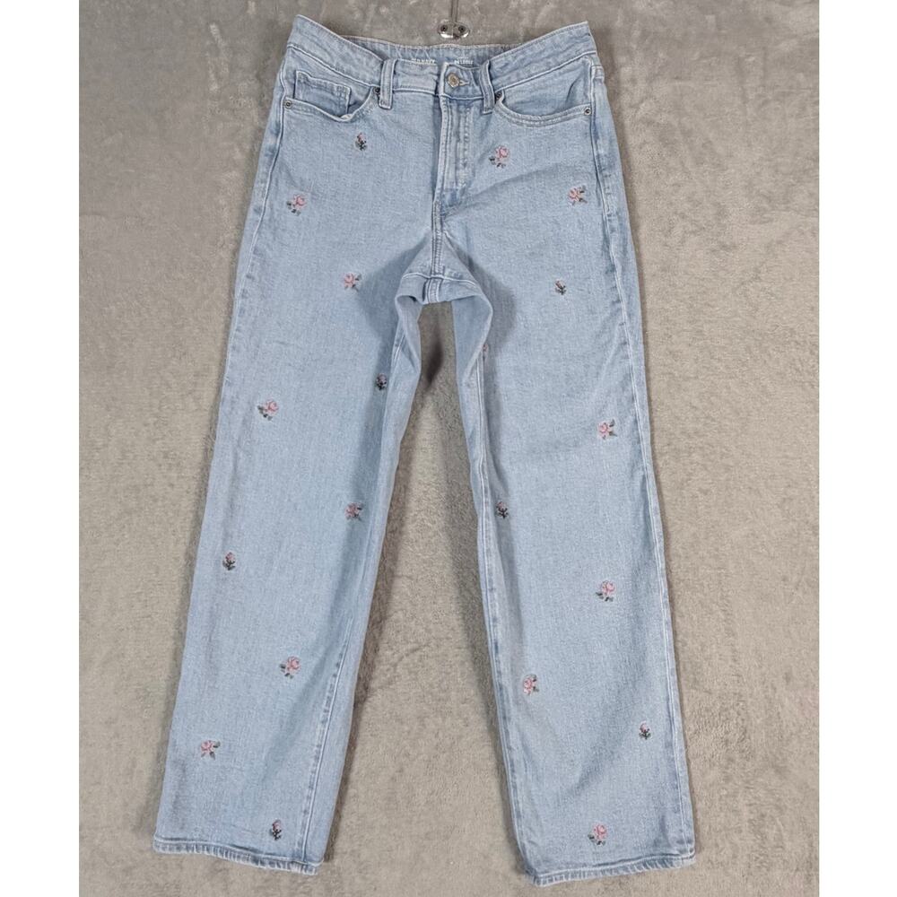 Old Navy OG Loose Jeans Size 4 Light Wash Floral Embroidered